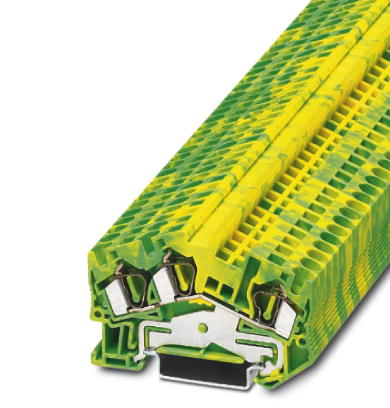 Phoenix Contact Ground - Multi-Conductor Desk Design Terminal Block; STS 4-TWIN-PE; #28 - #12; Spring-Cage Connection; Green-Yellow